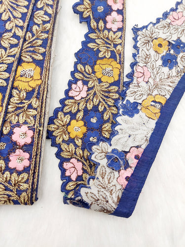 Art Silk Hand Embroidered Cutwork Lace Trim In Gold Floral Embroidery, Sari Border, Trim by Yard